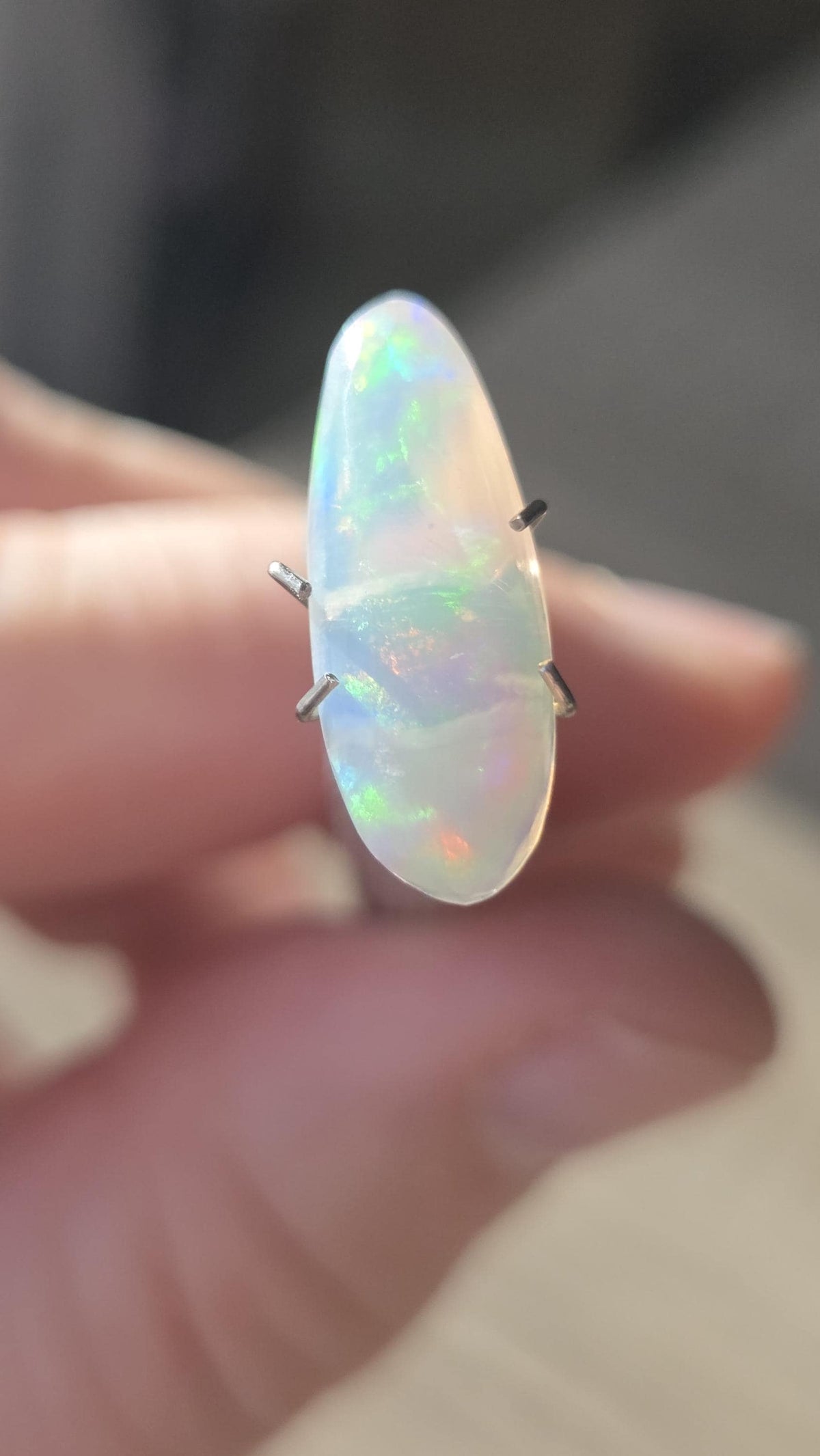 Ethiopian Welo Opal Cabochon 1.75ct – Natural Multicolor Fire Opal – Handmade Jewelry Stone – Slender Oval Opal Cab – One of a Kind