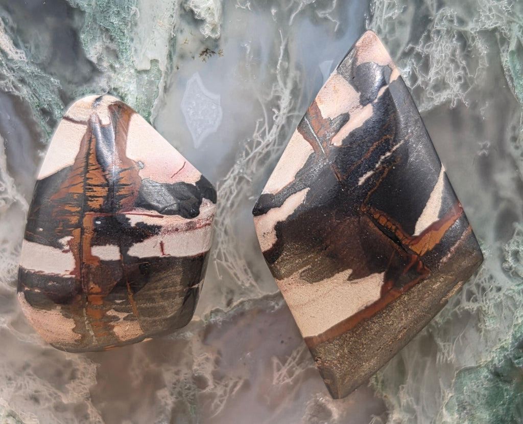Indian Paint Picture Jasper Matched Cabochon Pair – Cut From the Same Stone – 37.8 ct Total