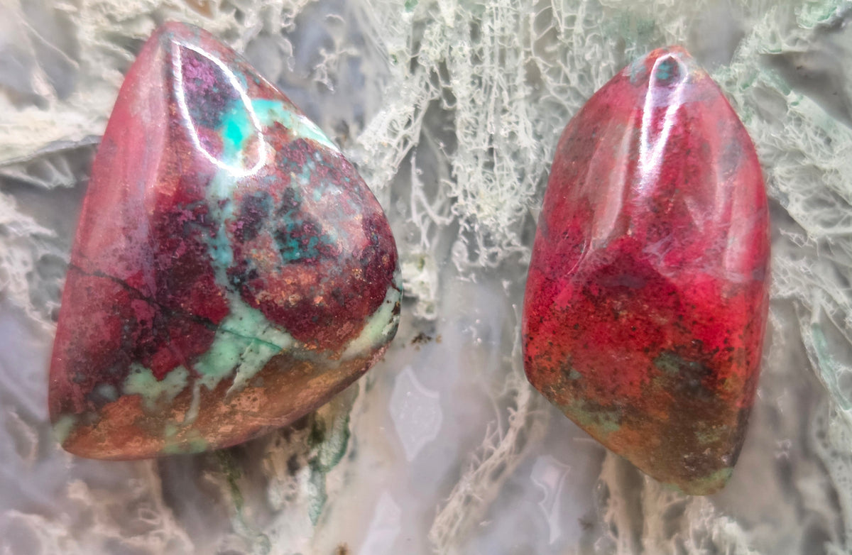Sonoran Sunrise (Sonoran Sunset) Chrysocolla & Cuprite Cabochon Pair - 53.7 ct total